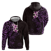 New Zealand Tuatara Plumeria Zip Hoodie Maori Purple Koru Tribal Tattoo LT01 - Polynesian Pride