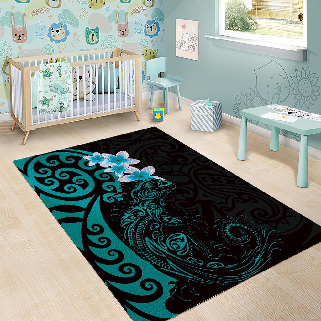 New Zealand Tuatara Plumeria Area Rug Maori Teal Koru Tribal Tattoo LT01 - Polynesian Pride