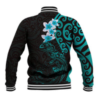 New Zealand Tuatara Plumeria Baseball Jacket Maori Teal Koru Tribal Tattoo LT01 - Polynesian Pride