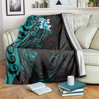 New Zealand Tuatara Plumeria Blanket Maori Teal Koru Tribal Tattoo LT01 Teal - Polynesian Pride