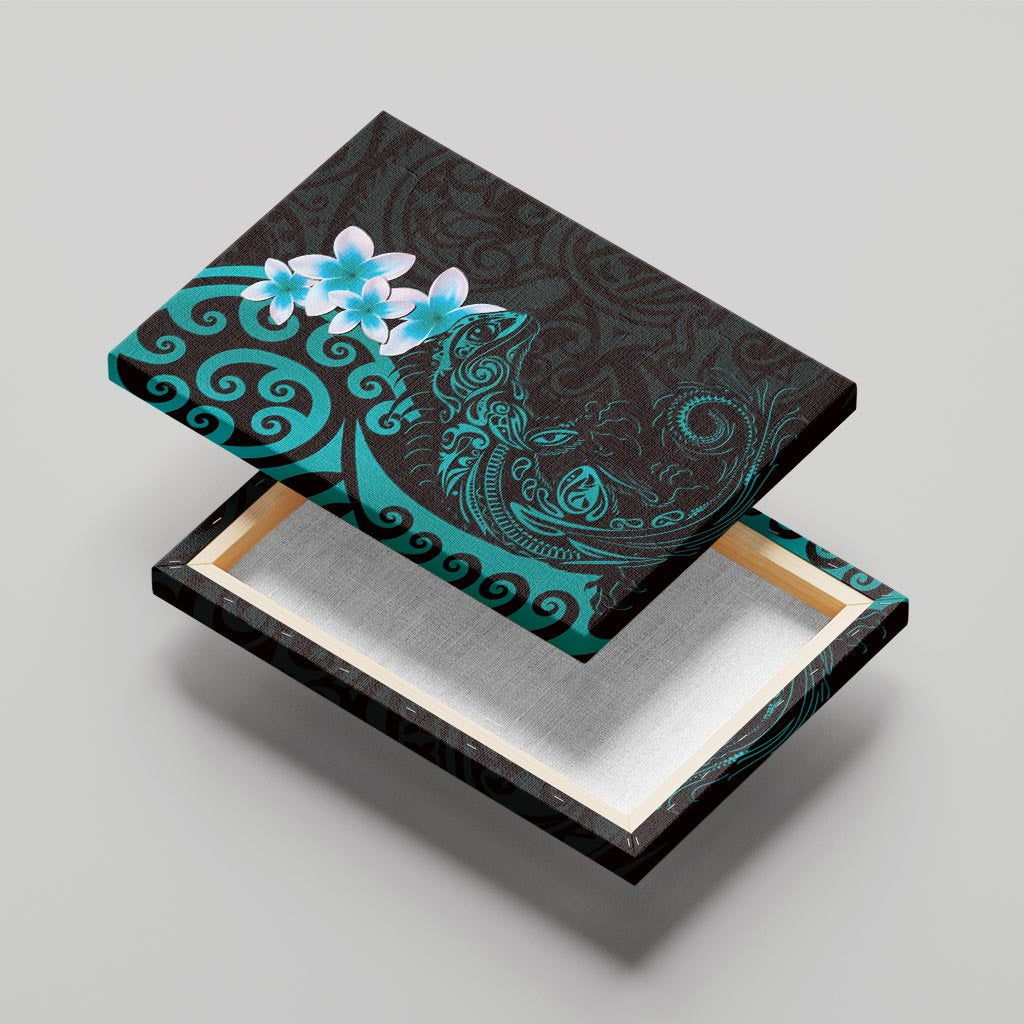 New Zealand Tuatara Plumeria Canvas Wall Art Maori Teal Koru Tribal Tattoo LT01 - Polynesian Pride