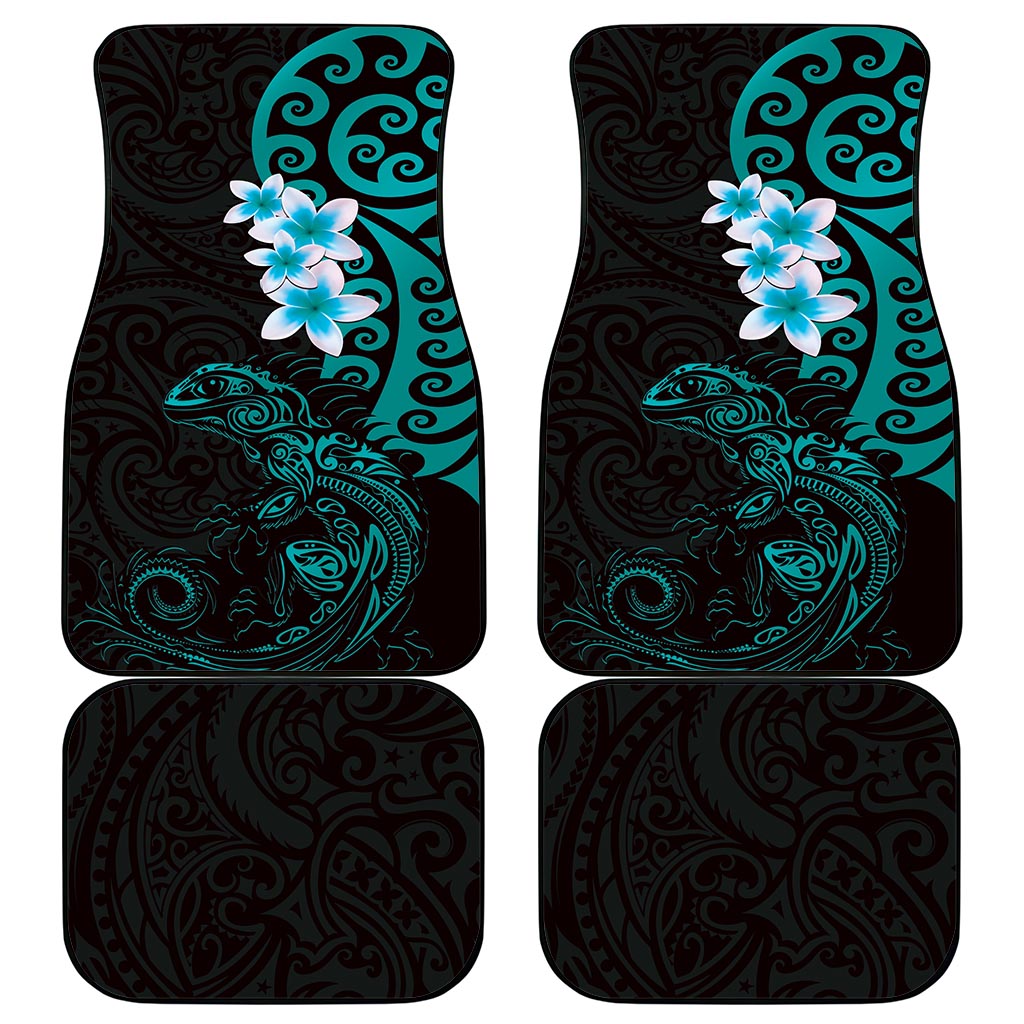 New Zealand Tuatara Plumeria Car Mats Maori Teal Koru Tribal Tattoo LT01 - Polynesian Pride