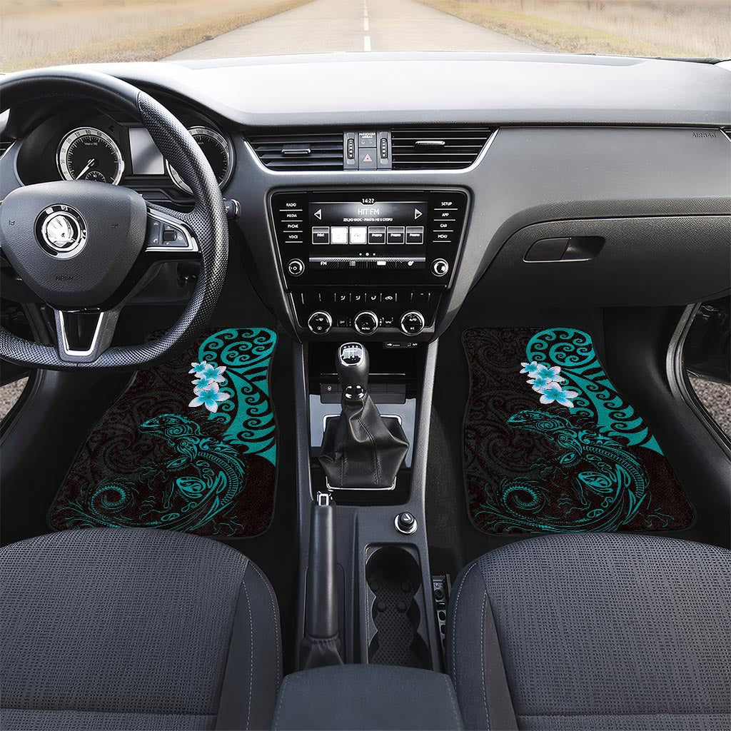 New Zealand Tuatara Plumeria Car Mats Maori Teal Koru Tribal Tattoo LT01 Set 2pcs - Front Teal - Polynesian Pride