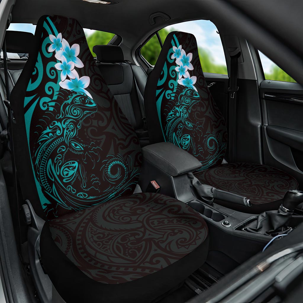 New Zealand Tuatara Plumeria Car Seat Cover Maori Teal Koru Tribal Tattoo LT01 One Size Teal - Polynesian Pride