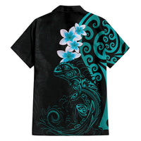 New Zealand Tuatara Plumeria Family Matching Puletasi and Hawaiian Shirt Maori Teal Koru Tribal Tattoo LT01 - Polynesian Pride