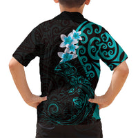 New Zealand Tuatara Plumeria Family Matching Short Sleeve Bodycon Dress and Hawaiian Shirt Maori Teal Koru Tribal Tattoo LT01 - Polynesian Pride