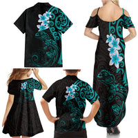 New Zealand Tuatara Plumeria Family Matching Summer Maxi Dress and Hawaiian Shirt Maori Teal Koru Tribal Tattoo LT01 - Polynesian Pride