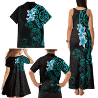New Zealand Tuatara Plumeria Family Matching Tank Maxi Dress and Hawaiian Shirt Maori Teal Koru Tribal Tattoo LT01 - Polynesian Pride