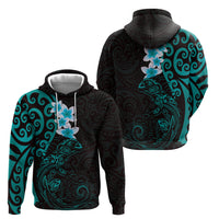 New Zealand Tuatara Plumeria Hoodie Maori Teal Koru Tribal Tattoo LT01 - Polynesian Pride
