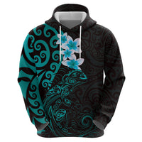 New Zealand Tuatara Plumeria Hoodie Maori Teal Koru Tribal Tattoo LT01 - Polynesian Pride