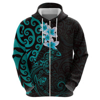 New Zealand Tuatara Plumeria Hoodie Maori Teal Koru Tribal Tattoo LT01 - Polynesian Pride
