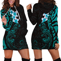 New Zealand Tuatara Plumeria Hoodie Dress Maori Teal Koru Tribal Tattoo LT01 - Polynesian Pride
