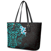 New Zealand Tuatara Plumeria Leather Tote Bag Maori Teal Koru Tribal Tattoo LT01 - Polynesian Pride