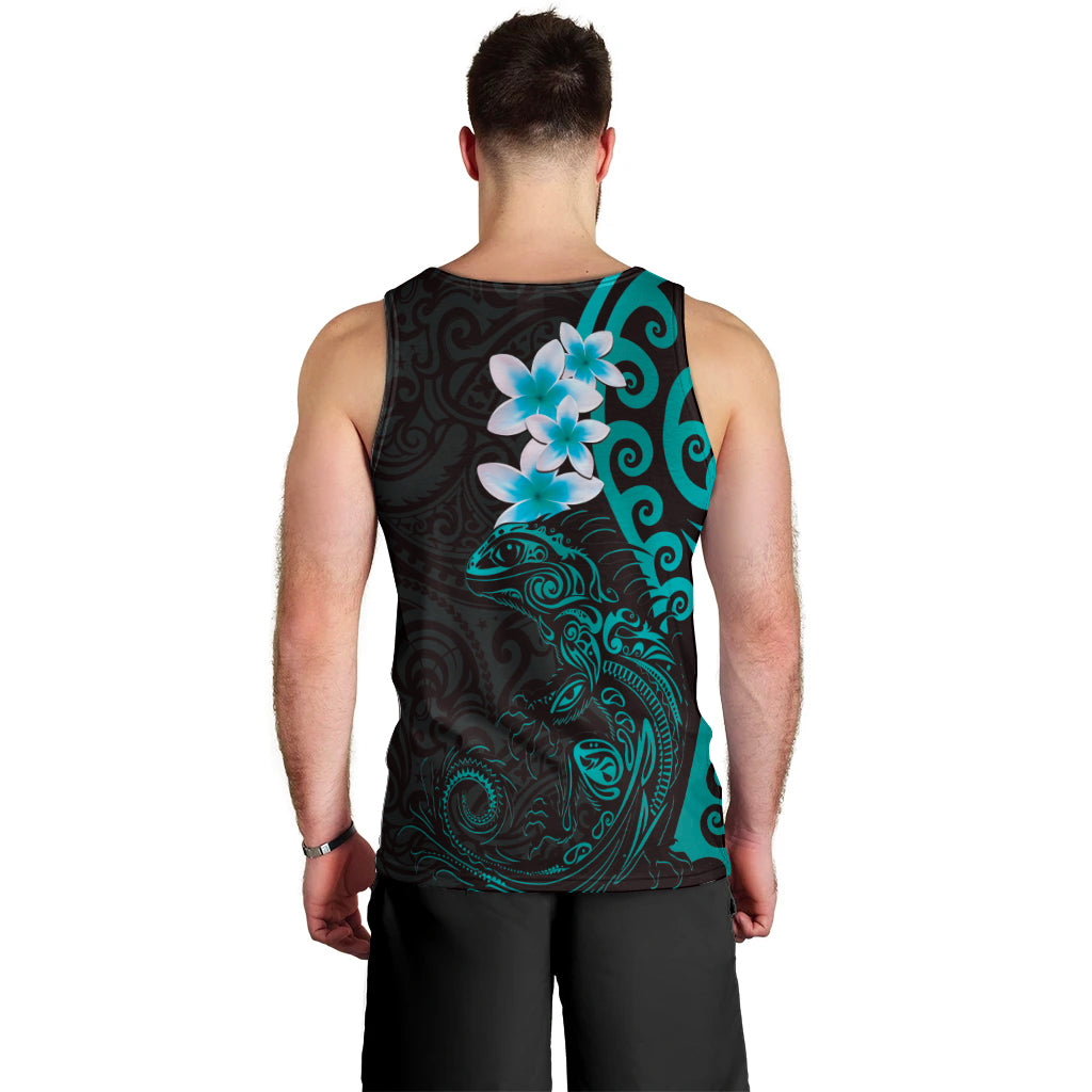 New Zealand Tuatara Plumeria Men Tank Top Maori Teal Koru Tribal Tattoo LT01 - Polynesian Pride