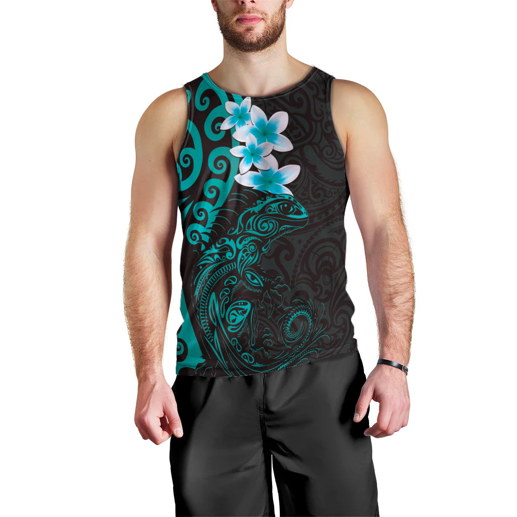 New Zealand Tuatara Plumeria Men Tank Top Maori Teal Koru Tribal Tattoo LT01 - Polynesian Pride
