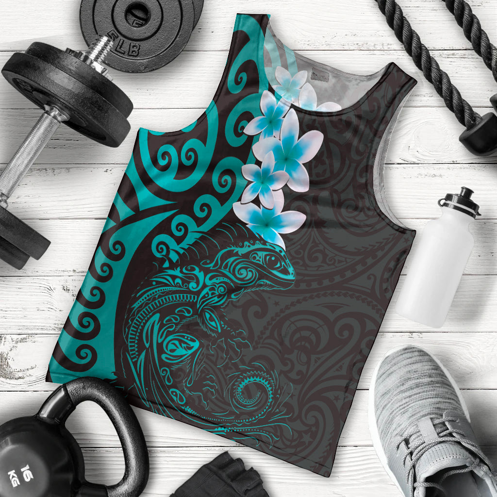 New Zealand Tuatara Plumeria Men Tank Top Maori Teal Koru Tribal Tattoo LT01 - Polynesian Pride