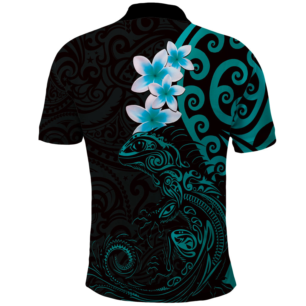New Zealand Tuatara Plumeria Polo Shirt Maori Teal Koru Tribal Tattoo LT01 - Polynesian Pride