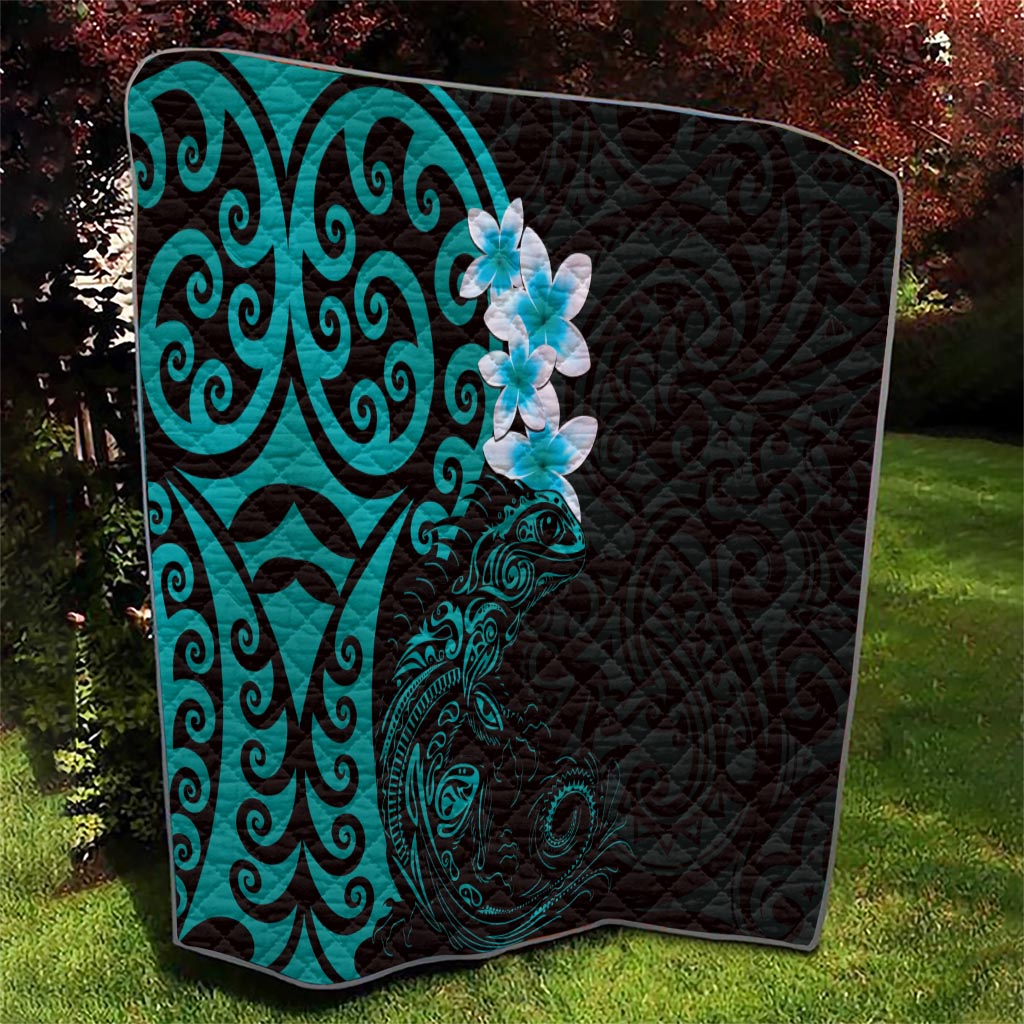 New Zealand Tuatara Plumeria Quilt Maori Teal Koru Tribal Tattoo LT01 - Polynesian Pride