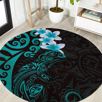 New Zealand Tuatara Plumeria Round Carpet Maori Teal Koru Tribal Tattoo LT01 Teal - Polynesian Pride