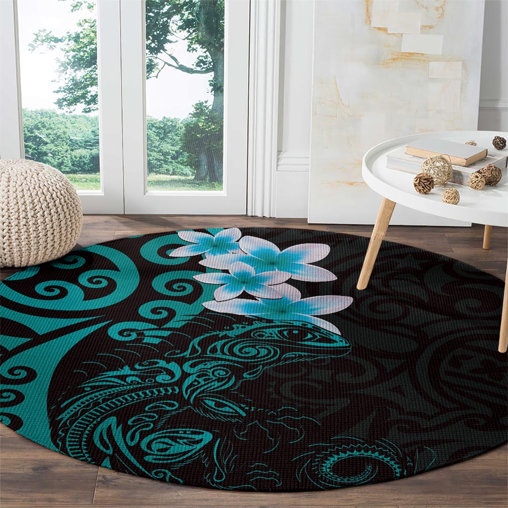 New Zealand Tuatara Plumeria Round Carpet Maori Teal Koru Tribal Tattoo LT01 - Polynesian Pride