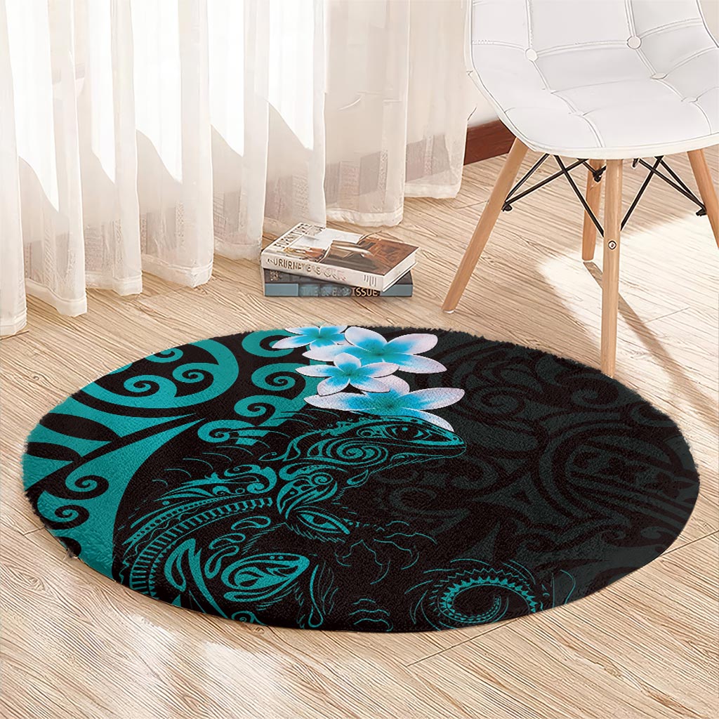New Zealand Tuatara Plumeria Round Carpet Maori Teal Koru Tribal Tattoo LT01 - Polynesian Pride