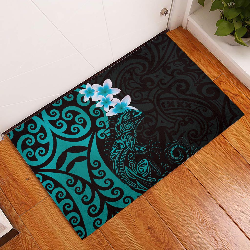 New Zealand Tuatara Plumeria Rubber Doormat Maori Teal Koru Tribal Tattoo LT01 Teal - Polynesian Pride