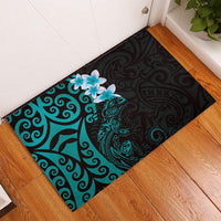 New Zealand Tuatara Plumeria Rubber Doormat Maori Teal Koru Tribal Tattoo LT01 Teal - Polynesian Pride