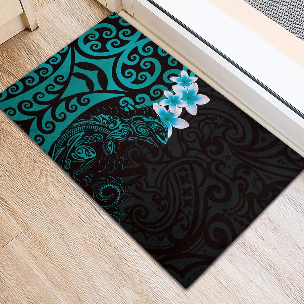 New Zealand Tuatara Plumeria Rubber Doormat Maori Teal Koru Tribal Tattoo LT01 - Polynesian Pride