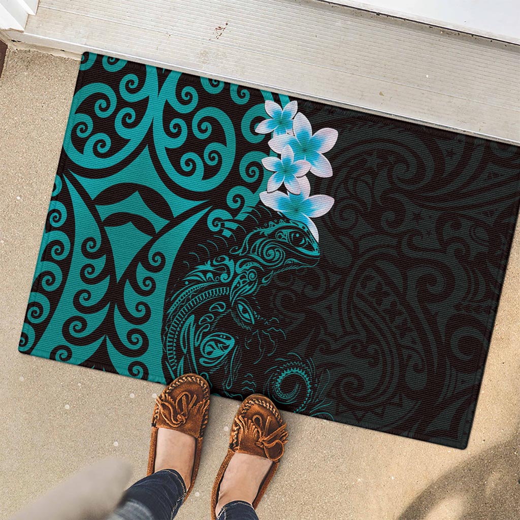New Zealand Tuatara Plumeria Rubber Doormat Maori Teal Koru Tribal Tattoo LT01 - Polynesian Pride