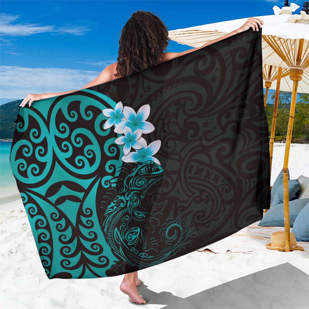 New Zealand Tuatara Plumeria Sarong Maori Teal Koru Tribal Tattoo LT01 One Size 44 x 66 inches Teal - Polynesian Pride