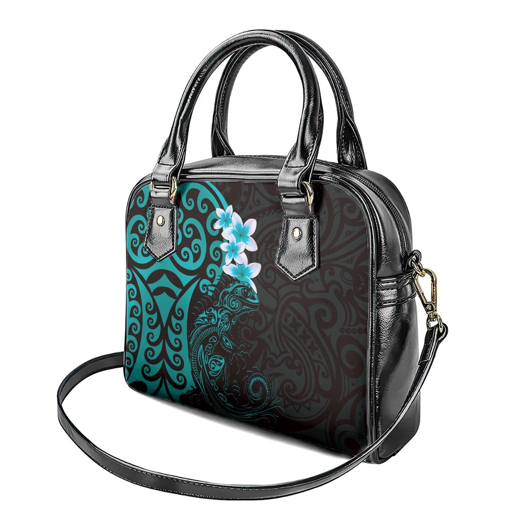 New Zealand Tuatara Plumeria Shoulder Handbag Maori Teal Koru Tribal Tattoo LT01 - Polynesian Pride