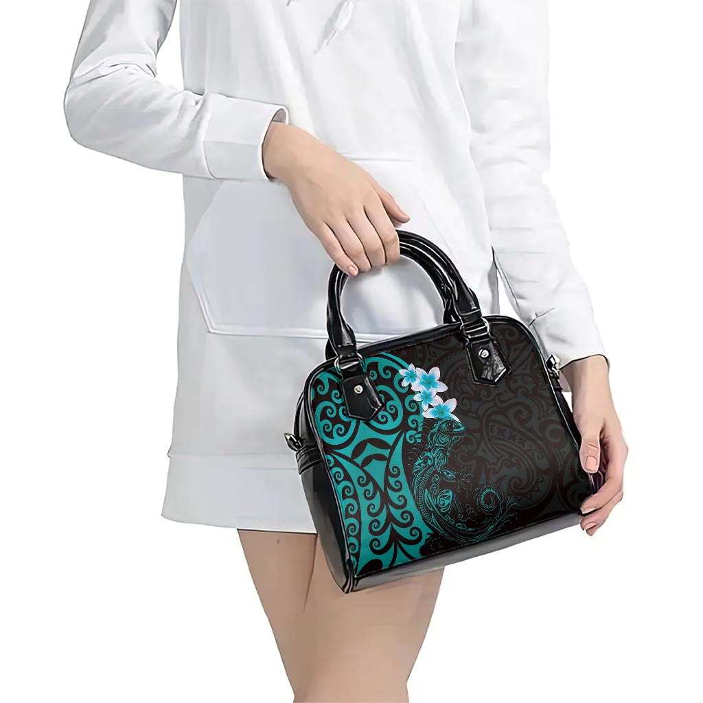 New Zealand Tuatara Plumeria Shoulder Handbag Maori Teal Koru Tribal Tattoo LT01 - Polynesian Pride