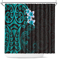 New Zealand Tuatara Plumeria Shower Curtain Maori Teal Koru Tribal Tattoo LT01 Teal - Polynesian Pride