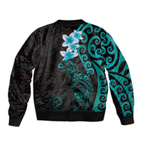 New Zealand Tuatara Plumeria Sleeve Zip Bomber Jacket Maori Teal Koru Tribal Tattoo LT01 - Polynesian Pride