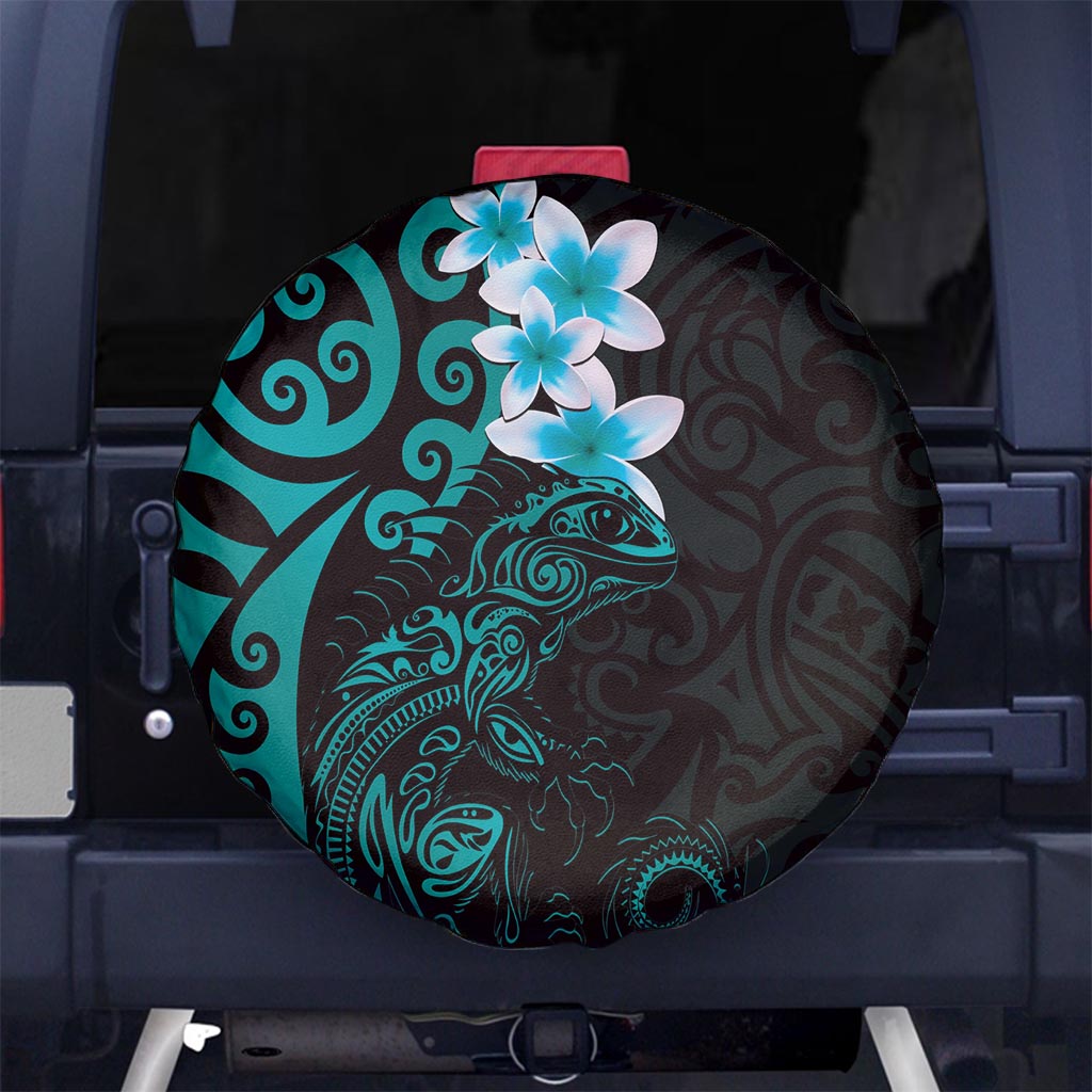 New Zealand Tuatara Plumeria Spare Tire Cover Maori Teal Koru Tribal Tattoo LT01 - Polynesian Pride
