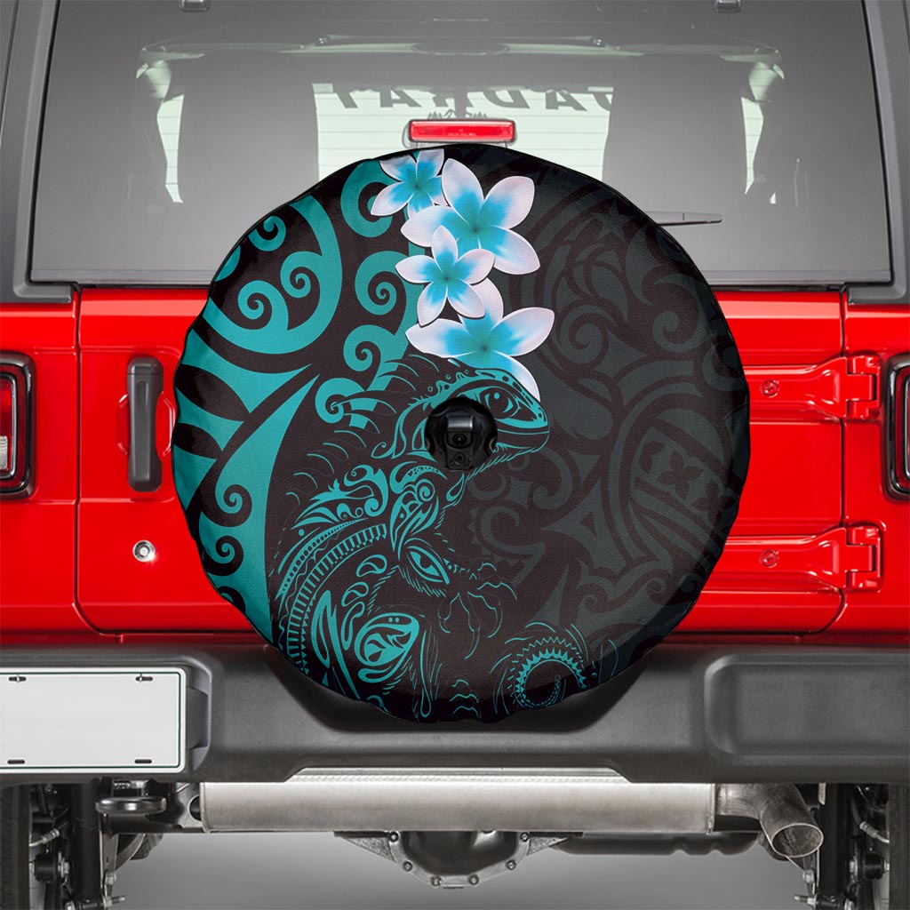New Zealand Tuatara Plumeria Spare Tire Cover Maori Teal Koru Tribal Tattoo LT01 - Polynesian Pride