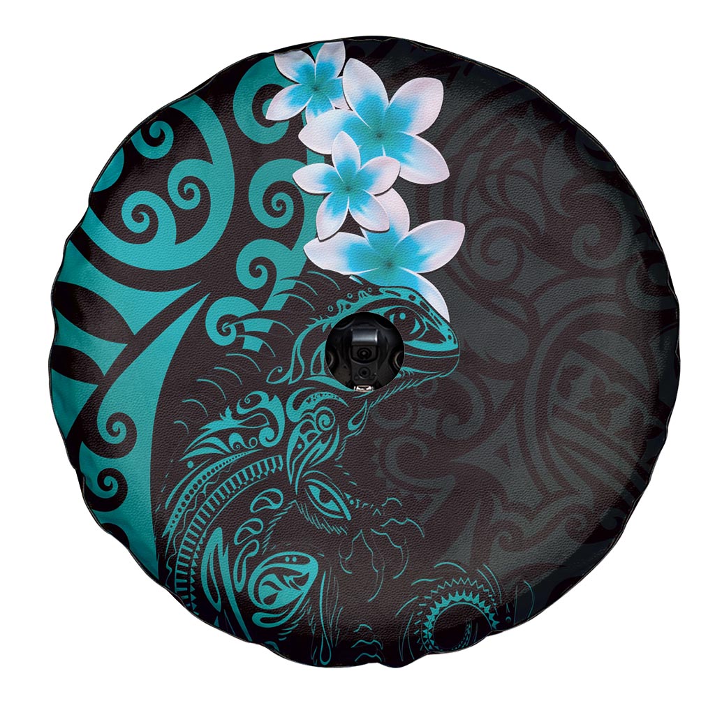 New Zealand Tuatara Plumeria Spare Tire Cover Maori Teal Koru Tribal Tattoo LT01 - Polynesian Pride
