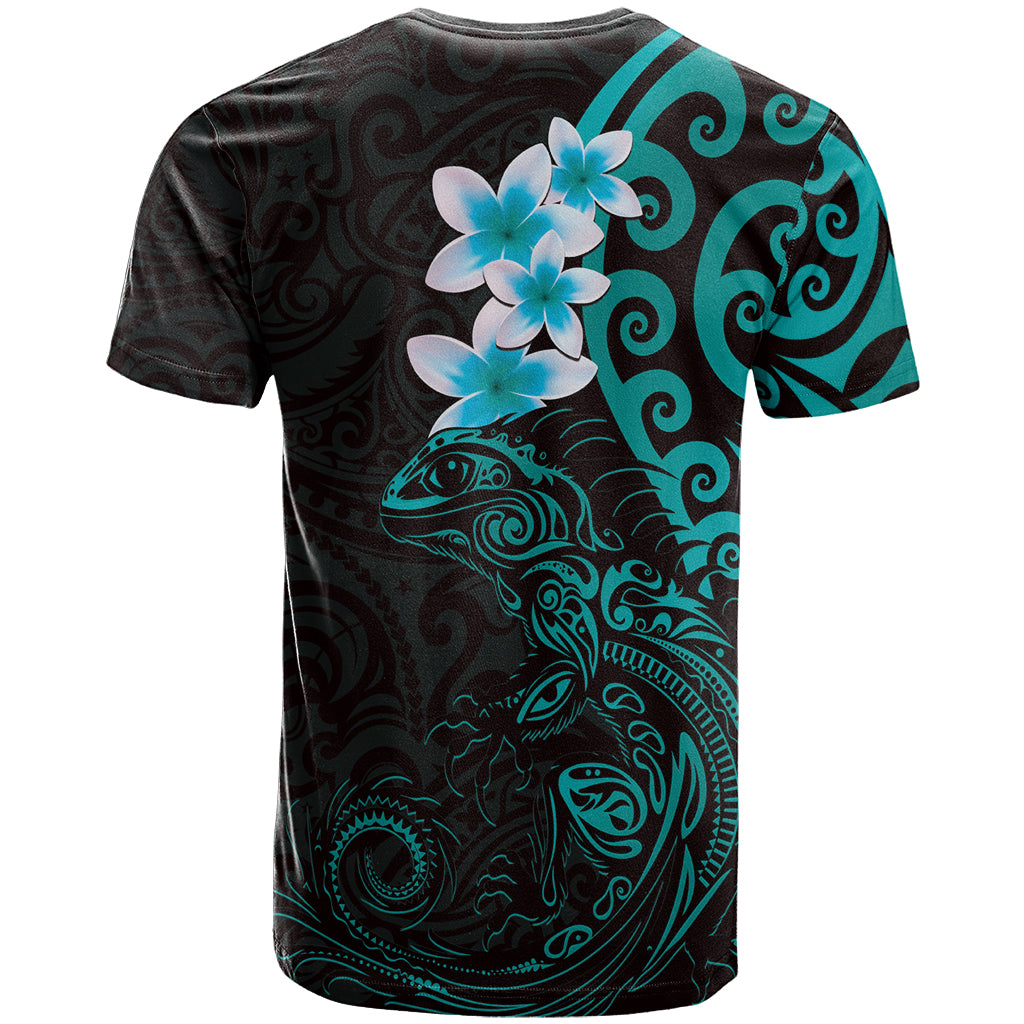 New Zealand Tuatara Plumeria T Shirt Maori Teal Koru Tribal Tattoo LT01 - Polynesian Pride