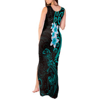 New Zealand Tuatara Plumeria Tank Maxi Dress Maori Teal Koru Tribal Tattoo LT01 - Polynesian Pride