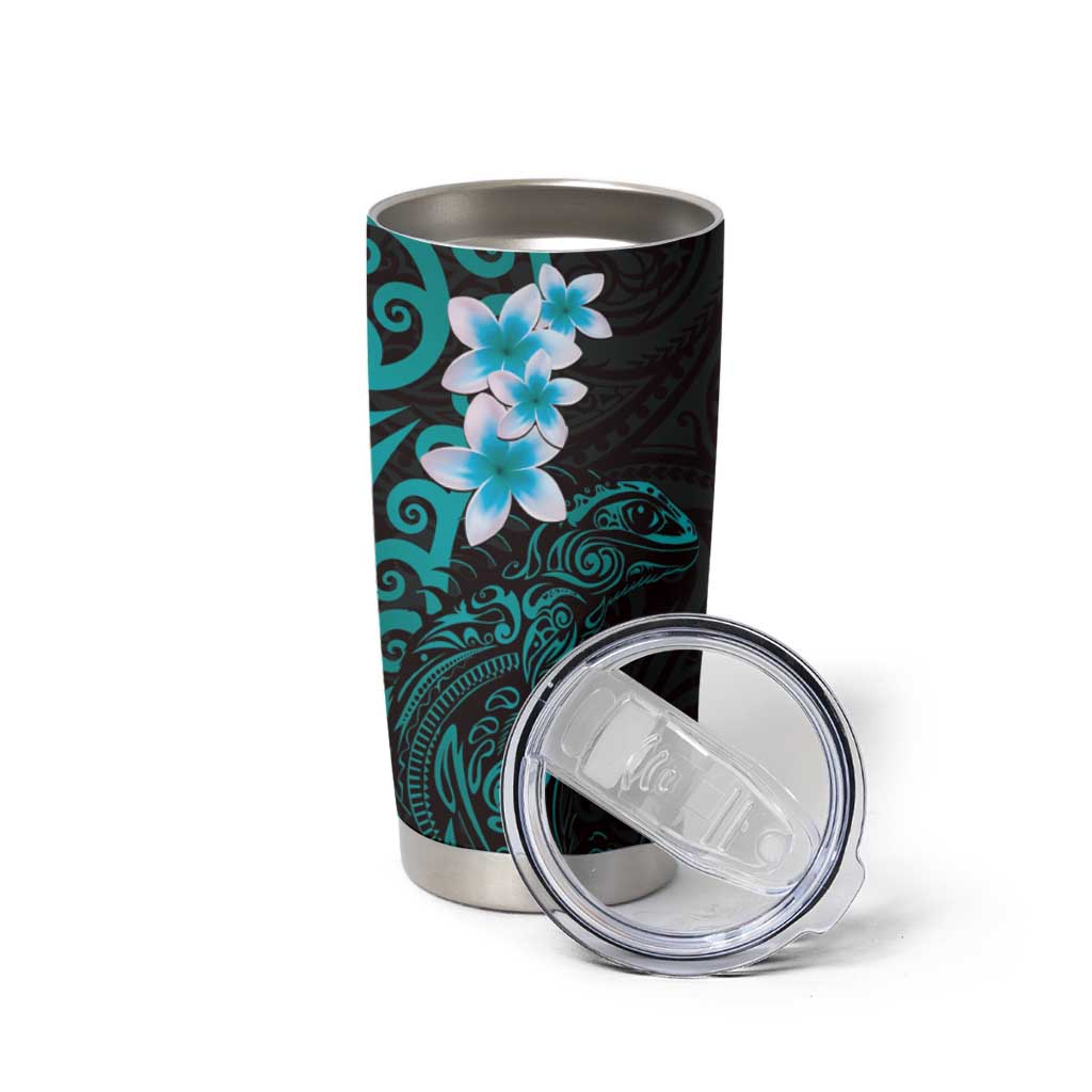 New Zealand Tuatara Plumeria Tumbler Cup Maori Teal Koru Tribal Tattoo LT01 - Polynesian Pride