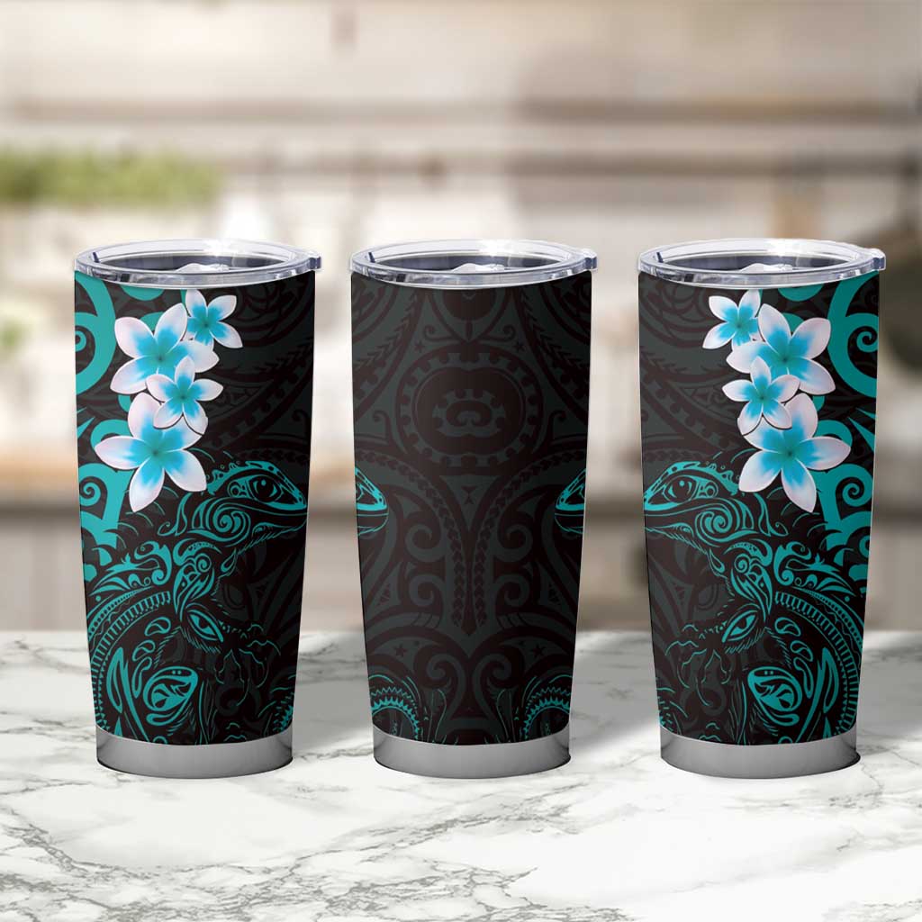 New Zealand Tuatara Plumeria Tumbler Cup Maori Teal Koru Tribal Tattoo LT01 - Polynesian Pride
