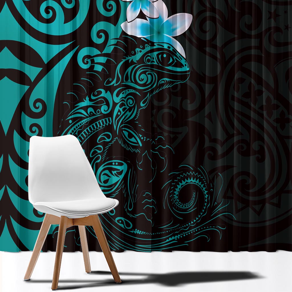 New Zealand Tuatara Plumeria Window Curtain Maori Teal Koru Tribal Tattoo LT01 - Polynesian Pride