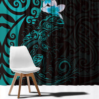 New Zealand Tuatara Plumeria Window Curtain Maori Teal Koru Tribal Tattoo LT01 - Polynesian Pride