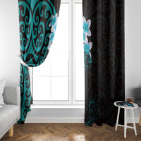 New Zealand Tuatara Plumeria Window Curtain Maori Teal Koru Tribal Tattoo LT01 - Polynesian Pride