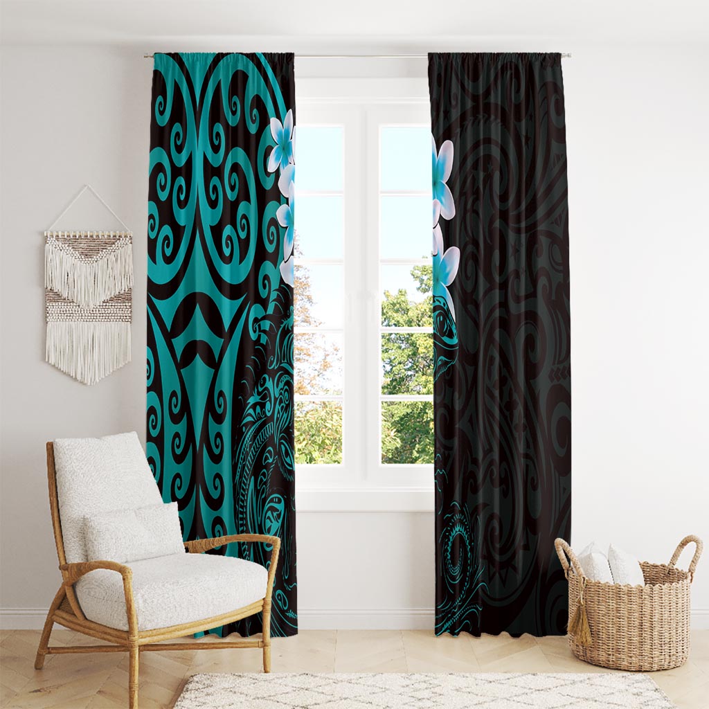 New Zealand Tuatara Plumeria Window Curtain Maori Teal Koru Tribal Tattoo LT01 - Polynesian Pride