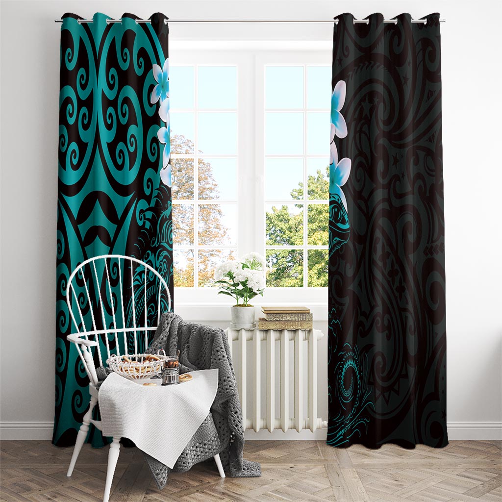 New Zealand Tuatara Plumeria Window Curtain Maori Teal Koru Tribal Tattoo LT01 - Polynesian Pride