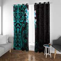 New Zealand Tuatara Plumeria Window Curtain Maori Teal Koru Tribal Tattoo LT01 With Grommets Teal - Polynesian Pride