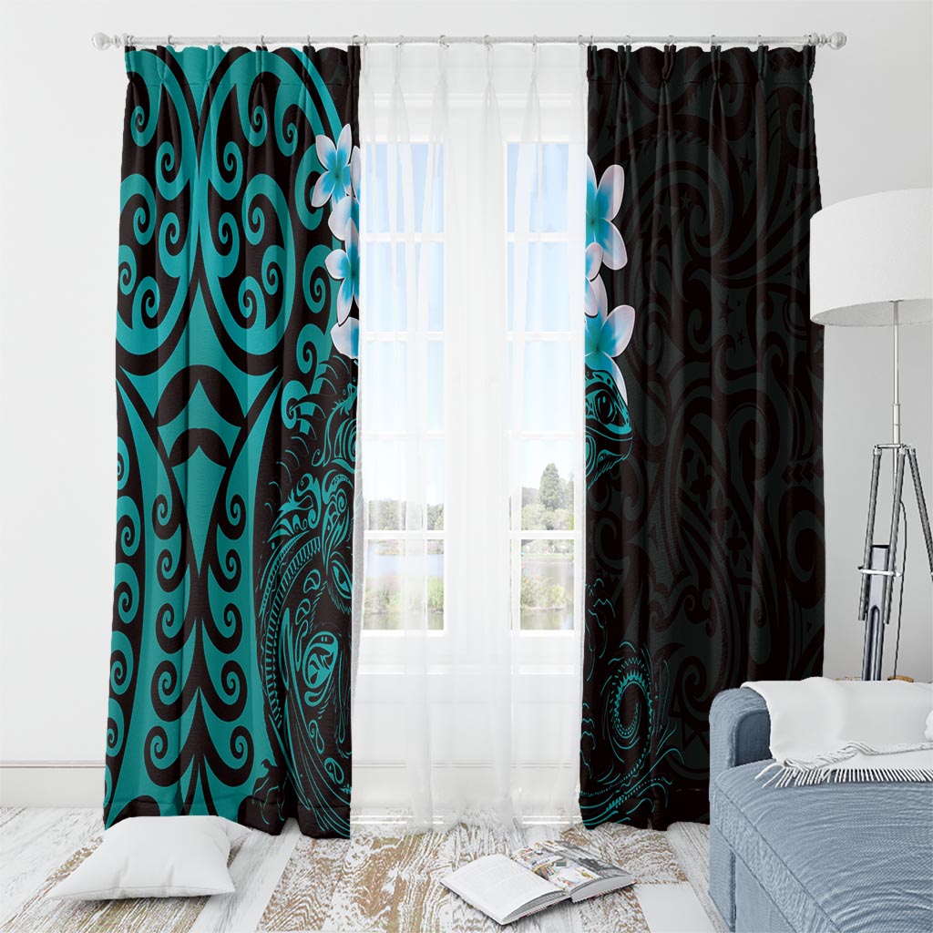 New Zealand Tuatara Plumeria Window Curtain Maori Teal Koru Tribal Tattoo LT01 - Polynesian Pride