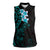 New Zealand Tuatara Plumeria Women Sleeveless Polo Shirt Maori Teal Koru Tribal Tattoo