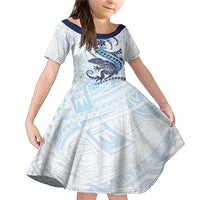 Blue Maori Tuatara Family Matching Mermaid Dress and Hawaiian Shirt Luxury Pastel Pattern LT01 Daughter's Dress Blue - Polynesian Pride